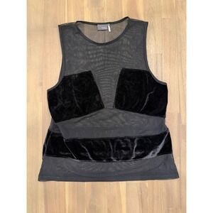 Sparkle & Fade Womens Black Sheer Mesh Velvet Panel Sleeveless Tank Top XS
